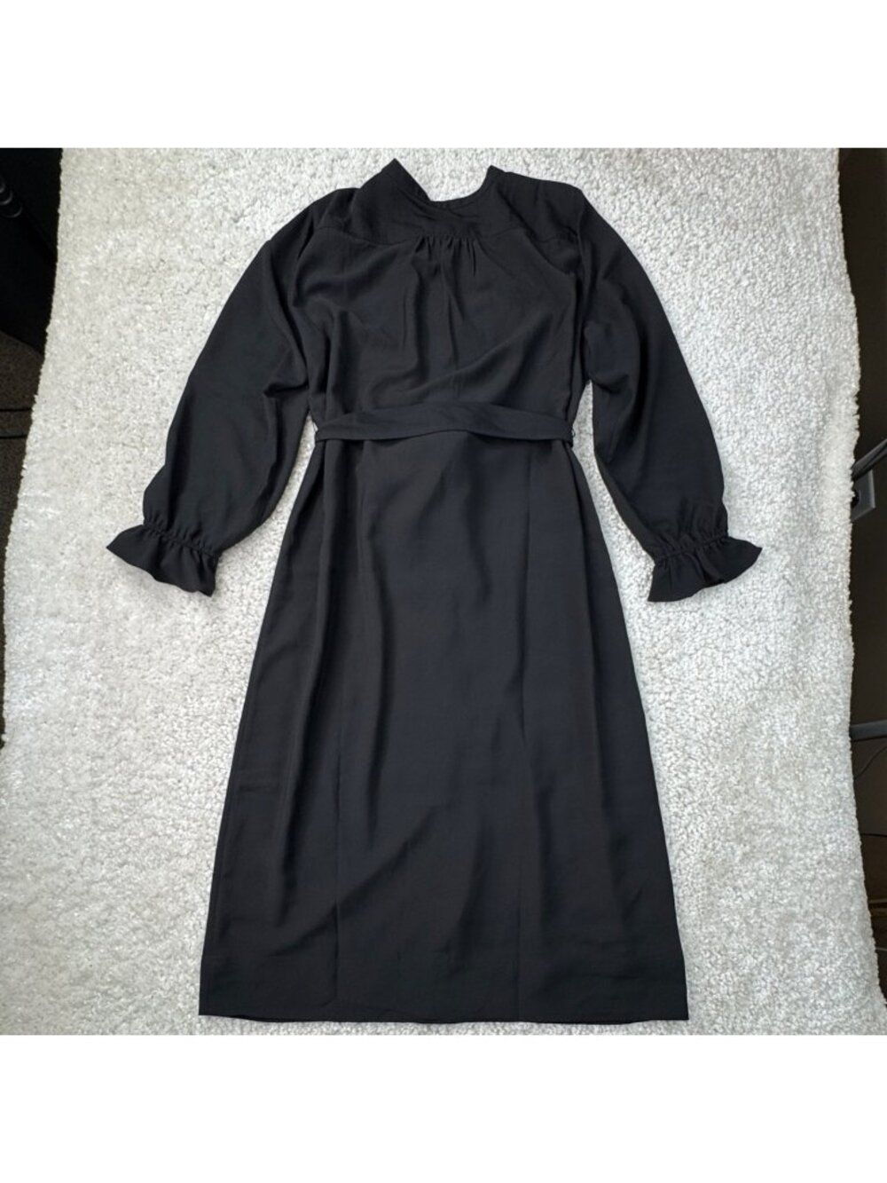 J.Crew Drapey Crepe Midi Shirt Dress Black Button Front Womens Large